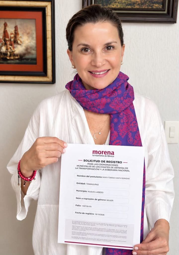 Formaliza Ninfa Cantú registro para buscar coordinación de Morena en Nuevo Laredo